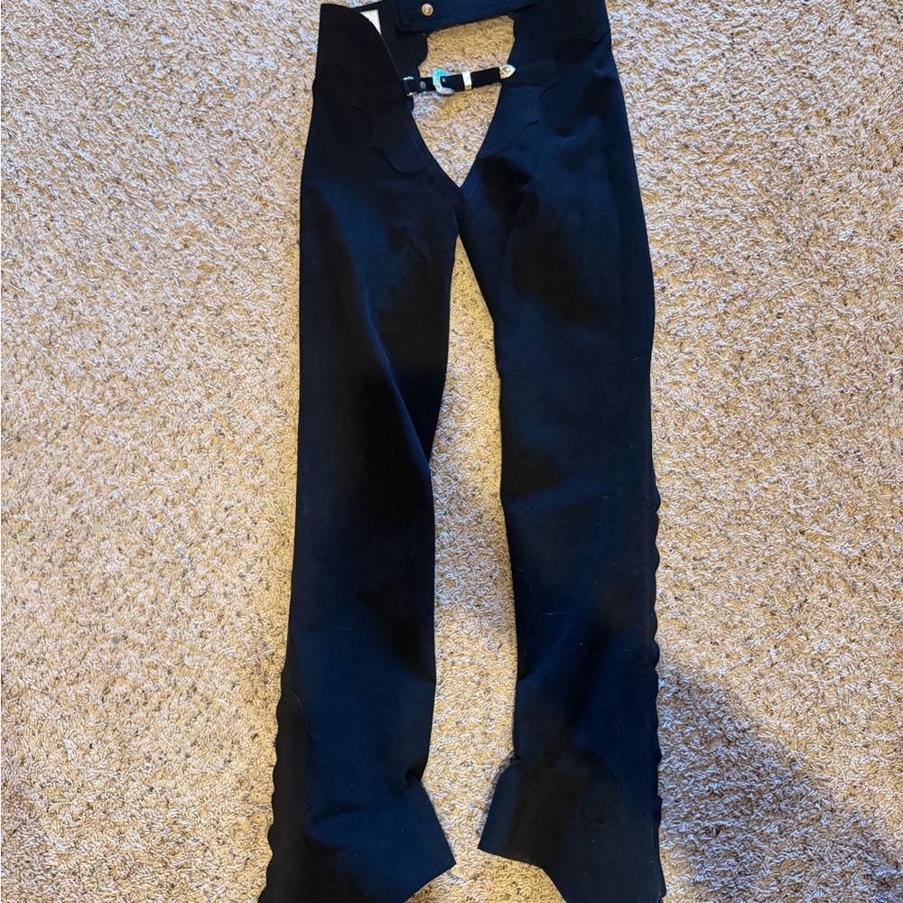 Hobby Horse Black Ultrasuede Scalloped Show Chaps - Picture 3 of 11